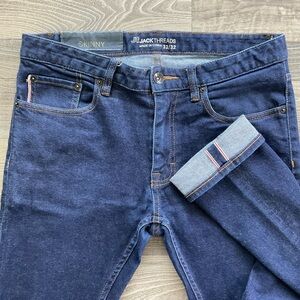 32x29.5 JT Jack Threads Skinny Selvedge Jeans Men’s Blue Dark Wash Denim Stretch